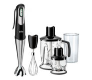 Блендер Braun MQ 745 APERITIVE, 600Вт, металлический блендер, венчик, мерный стакан, нож для колки льда, измельчитель 1.25л и 0.35л, белый/серый