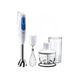 Блендер ручной Braun MQ 3035 WH Sauce, 700Вт, металлический блендер, венчик, мерный стакан, измельчитель 0.6л, белый/синий