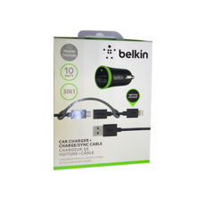   Belkin USB MicroCharger (12V,  1-USB 2A), Black, + cable microusb and IPhone 5/5S/6, (F8J090BT04)