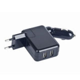 Автомобильное зарядное устр-во USB Gembird MP3A-UC-ACCAR (авто прикуриватель+ розетка), черный цвет