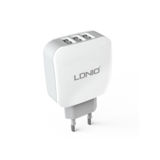 Зарядное устр-во USB 220В LDNIO, USB, 5V - 3.4A, 3 USB-порта (Белый), (DL-AC70) + кабель iPhone 5