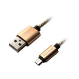 Кабель USB 2.0 Micro - 1.0 м Grand-X FM01YBG 2,1A, Yellow-Black/Gold защита-оплетка.Упаковка-гифтбокс с окно