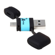 USB3.0 + OTG Flash Drive 16 Gb Patriot Stellar Boost XT 140/21,  Black/Blue, rubber MicroUSB OTG (PEF16GSTRXTOTG)