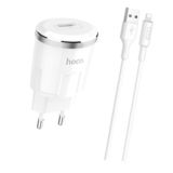 Зарядний пристрій USB 220В Hoco C37A Thunder c Lightning (EU) (1USB, 2.4A) white