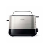 Тостер PHILIPS Viva Collection HD2638/90, 860Вт, функции: повторного подогрева, разморозки, одностороннего тоста и отмены, подставка для подогрева, черный/нержавейка