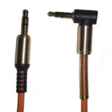 Звуковой кабель AUX PRO-AUDIO, 3.5J-3.5J, спираль, повернут на 90*, зеленый.