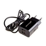 Зарядний пристрій USB 220В Grand-X 5V 3.1A (CH-65B), 2 * USB + micro USB Black з захистом від перевантаження