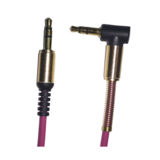 Звуковой кабель AUX PRO-AUDIO, 3.5J-3.5J, спираль, повернут на 90*, черный.