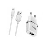 Зарядний пристрій USB 220В Hoco C12 с Lightning USB (2USB, 2.4А) white