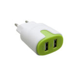 Зарядний пристрій USB 220В PATRON, 2USB 2A/1A WHITE-GREEN (PN-2USB-220V-G)