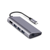 Адаптер Dynamode USB3.1 Type-C to HDMI, 3хUSB3.0, RJ45, USB Type-C Female, SD/MicroSD, 3840x2160 (док-станция, мультипорт 8-в-1 с HDMI-портом, Gigabit LAN, кардридер SD/MicroSD, для передачи изобр. на ТВ/проектор, разреш. до 4K UHD (3840x2160) 30Hz, скорость до 5 Гбит/сек, порт Type-C поддерж.быструю зарядку PD 3.0 20В/3A, размер 10,4*50*18,2 мм)