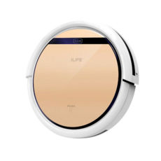 - V5S PRO ILIFE Rated power 22 Watts | Voltage 14.4 | Battery capacity 2600 mAh | Work time 2 hours | Charging station | Dust bin capacity 0.3 l | Height 81 mm | Remote control | Colour Gold | Dimensions 300x300x81mm | Unit Net Weight 2.24 kg