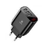 Зарядное устр-во USB 220В Baseus USB Wall Charger 3xUSB 3.4A Mirror Lake Intelligent Digital Display Black (CCALL-BH01)