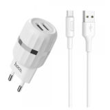 Зарядное устр-во USB Hoco C41A Wisdom c Type-C EU (2USB 2.4A) white