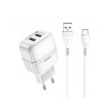 Зарядное устр-во USB 220В Hoco C77A c Micro USB EU (2USB 2.4A) white