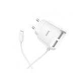 Зарядний пристрій USB 220В Hoco C59A Mega joy c Lightning EU (2USB 2.4A) white