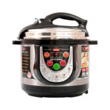 Мультиварка Rotex REPC53-B, 900Вт, 5л, скороварка, дисплей, антипригарная чаша, 10 программ, жарка, йогурт, выпечка, холодец, черный/нержавейка