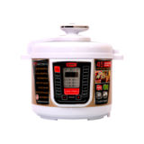 Мультиварка Rotex REPC58-G, 900Вт, 5л, скороварка, дисплей, керамическая чаша, 17 программ, жарка, йогурт, выпечка, холодец, функции: отсрочка старта, золотистый/белый