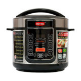 Мультиварка Rotex REPC73-B, 900Вт, 5л, скороварка, дисплей, керамическая чаша, 17 программ, жарка, йогурт, выпечка, холодец, функции: отсрочка старта, поддержка температуры, шеф- повар, крышка для кастрюли, нержавейка/черный