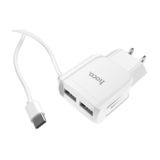 Зарядное устр-во USB 220В Hoco C59A c Type-C (2USB 2.4A) white
