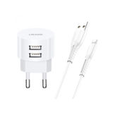 Зарядное устр-во USB 220В Usams Set Send-Tu (T20 Dual USB Round Travel (EU)+U35 lightning cable) whi