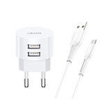 Зарядное устр-во USB 220В Usams Set Send-Tu (T20 Dual USB Round Travel (EU)+U35 Micro USB cable) whi