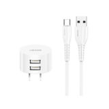 Зарядний пристрій USB 220В Usams Set Send-Tu (T20 Dual USB Round Travel (EU)+U35 Type-C cable) white