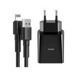 Зарядное устр-во USB 220В Baseus 2xUSB, 10.5W + Cable USB-Lightning 2.1A, Black TZCCFS-R01