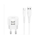 Зарядний пристрій USB 220В Usams Set Send-Tu (T20 Dual USB Round Travel (EU)+U35 Micro USB cable)