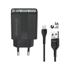   USB 220 Grand-X 5V 2,4A (CH-15T) 2USB Black     + cabl