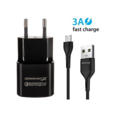   USB 220 Grand-X Quickcharge Q3.0 (CH-550BM) 3.6V-6.5V 3A, 6.5V-9V 2A, 9V-12V 1.5A + cable FM01 2,1 USB/Micro USB,1m
