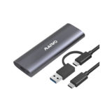 Зовнішня кишеня Maiwo M.2 SSD (K1689), M.2 SSD NVMe/SATA combo через USB3.1 GEN2 Type-C безгвинтов алюм. матовый сірый