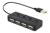 Хаб-юсб 2.0 Lapara LA-SLED4 4 порта USB 2.0 с 4-ма вимикачами ON/OFF для кожного порта, чорный