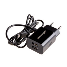   USB 220 Grand-X 5V 3,1A (CH-65B), 2 * USB + micro USB Black    