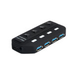 Хаб-юсб 3.0 4ports Lapara (LA-USB305) 4 порта с БП 2А/5В, с 4-ма вимикачами ON/OFF для кожного порта,чорный