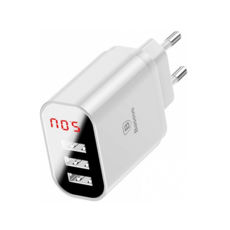   USB 220 Baseus USB Wall Charger 3xUSB 3.4A Mirror Lake Intelligent Digital Display White (CCALL-BH02)