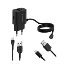   USB 220 Grand-X 5V 3,1A (CH-65LT) 2*USB + micro USB + Type C Black + Lightning