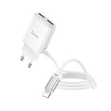 Зарядний пристрій USB 220В Hoco C82A (2USB 2.4A) white з кабелем Type C
