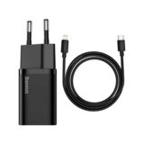 Зарядний пристрій TypeC 220В Baseus TZCCSUP-B01 + кабель Type-C/Lightning 1м, Super Si Quick Charger 1C 20W Black