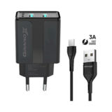 Зарядний пристрій USB 220В Grand-X 5V 2,4A (CH-15T) 2USB Black із захистом від перевантаження + cabl