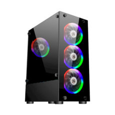  1stPlayer Rainbow V2-A-4R1 Color LED Black, Window, 4*120 Color LED, ATX,  