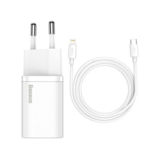 Зарядний пристрій TypeC 220В Baseus TZCCSUP-B02 + кабель Type-C/Lightning 1м, Super Si Quick Charger 1C 20W White