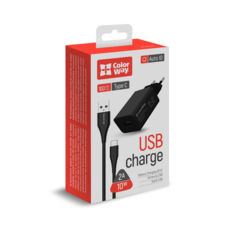   USB 220 Colorway 1USB AUTO ID 2A (10W)  + cable Type C (CW-CHS012CC-BK)