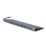 Док-станція Cablexpert A-CM-COMBO9-01, USB-C 9-в-1 (USB-хаб + HDMI / VGA / PD / карт-рідер / LAN / 3.5-мм аудіо), сірий