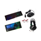 Комплект AvaTech Gaming combo 5 in 1, клавіатура (підсвітлення), миша, килимок, гарнітура, кріплення для дроту, чорний колір.