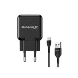 Зарядний пристрій USB 220В Grand-X 5V 2,1A (CH-03UMB) Чорний, із захистом від перевантаження+cable Micro USB