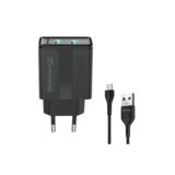 Зарядний пристрій USB 220В Grand-X 5V 2,4A (CH-15UMB) Black + DC cable USB/Micro USB 1m