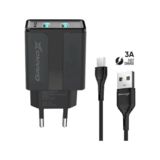 Зарядний пристрій USB 220В Grand-X 5V 2,4A (CH-15T) 2USB Black із захистом від перевантаження + cabl