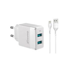   USB 220 Grand-X 5V 2,4A (CH-50WL) 2USB White + cable USB-Lightning,    