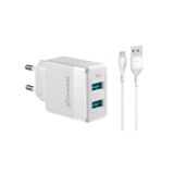 Зарядний пристрій USB 220В Grand-X 5V 2,4A (CH-50WL) 2USB White + cable USB-Lightning, із захистом від перевантаження